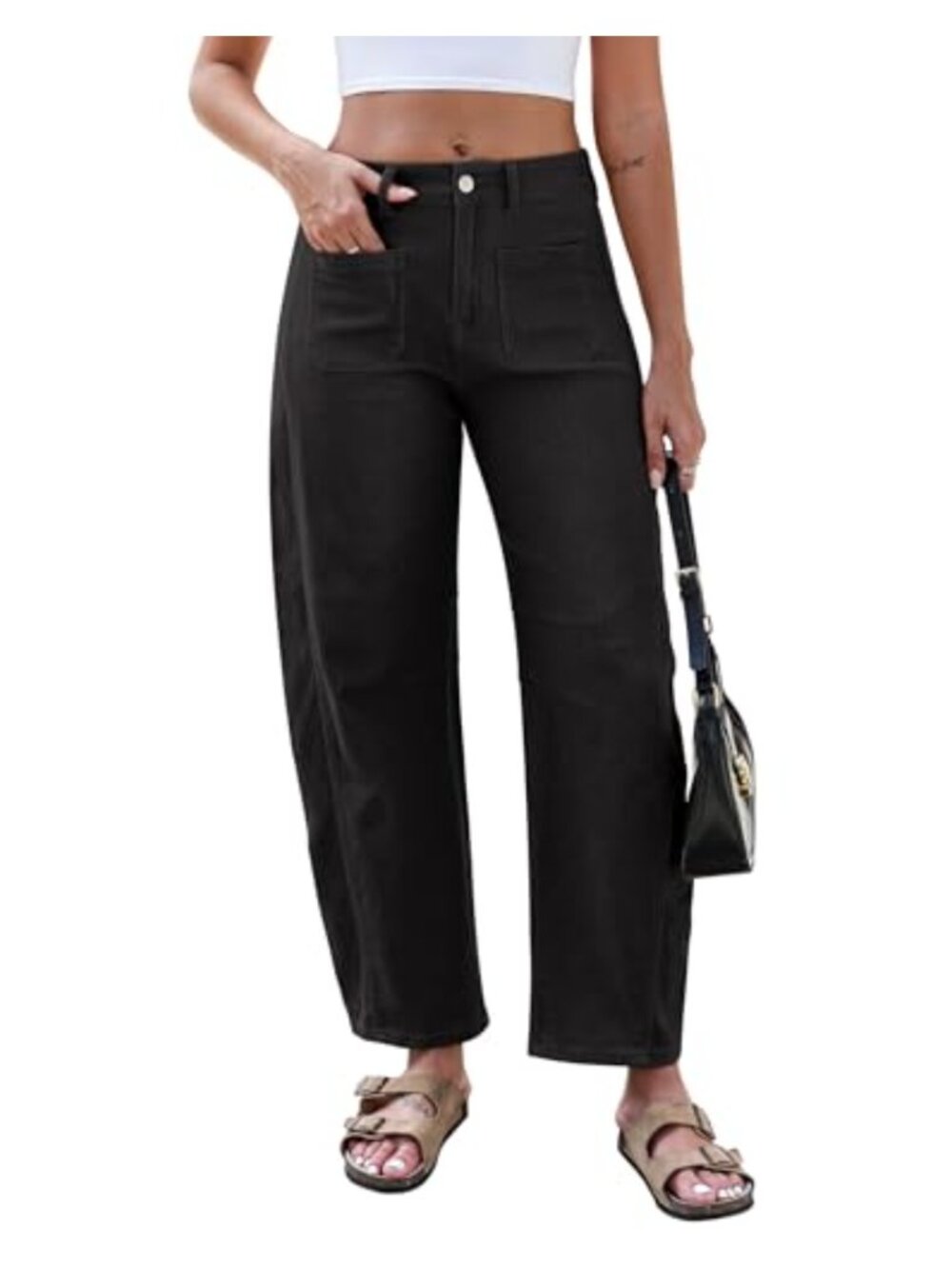 Wide Leg Barrel Pants Women High Waist Baggy Y2K Ankle Trousers Pockets